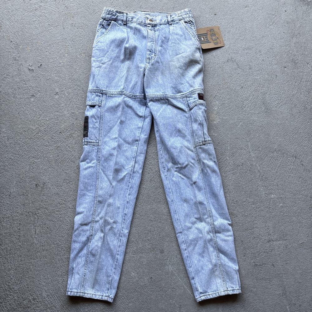 Deadstock Lee Airgear Jeans Mens 30x34 Vintage Cargo Baggy Tapered 80s Acid Wash